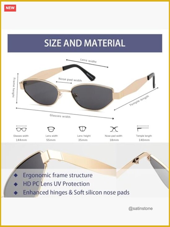 Retro Oval Cat Eye Metal Sunglasses UV400 Protection Half-Frame Shades main image 6